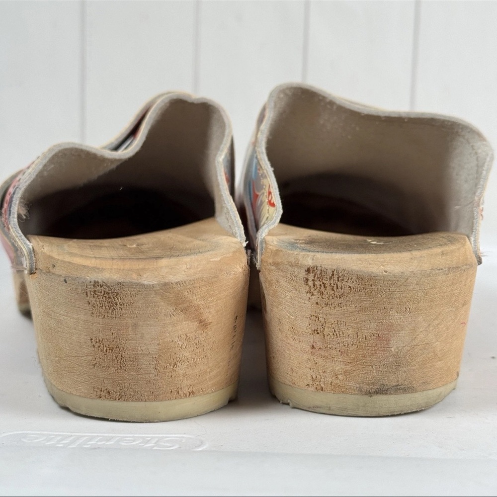 Holland Traditional 8.5 Floral Leather/Wooden Chunky Sweden Clogs Boho Cottage - Picture 7 of 10
